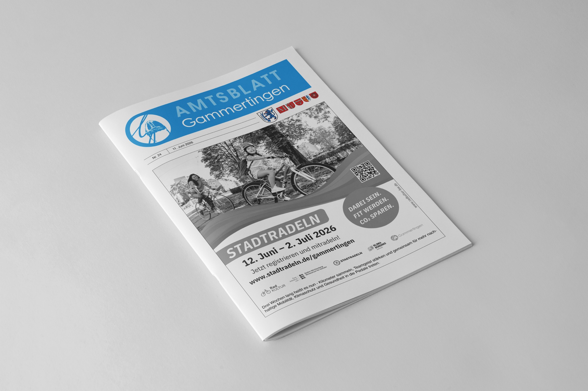 Aufgeschlagenes Amtsblatt als Beispiel für Drucksachen von Kommunen und Einrichtungen.